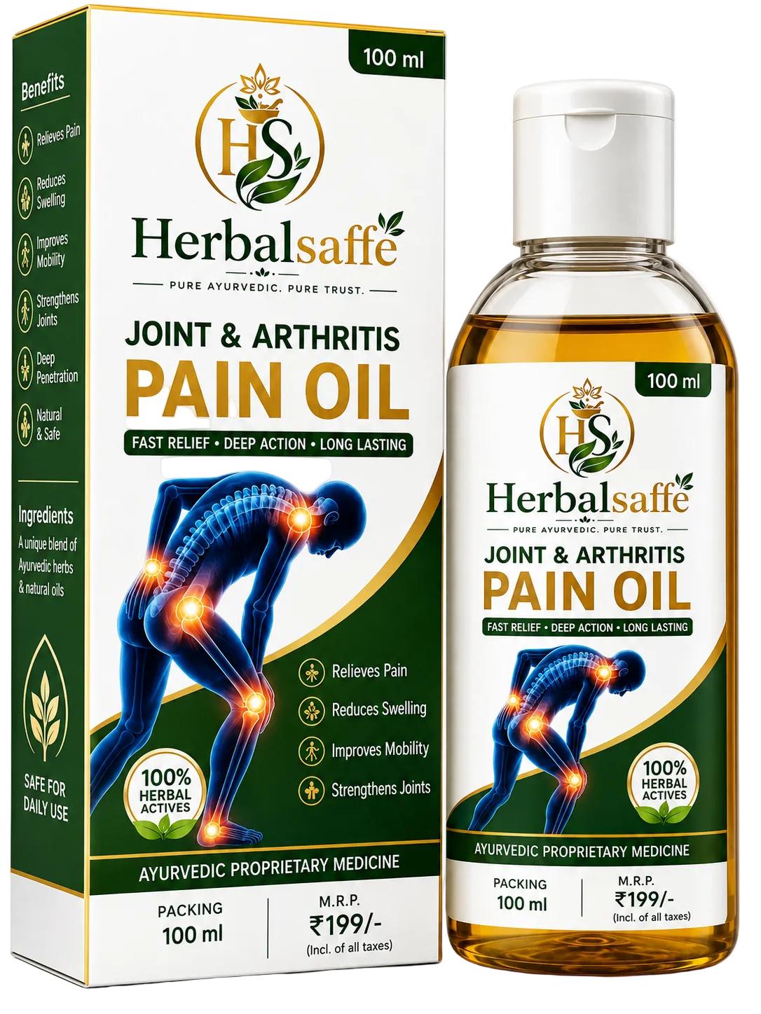 Herbalsaffe Joint & Arthritis Pain Oil - 100ml | Fast Relief, Deep Action