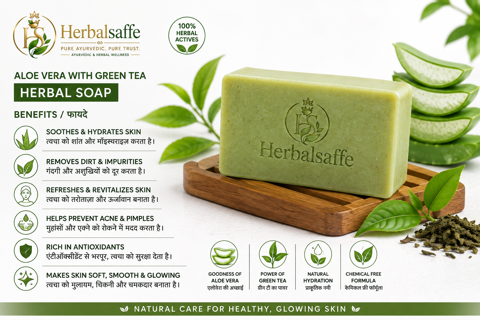 HerbalSaffe Aloe Vera & Green Tea Herbal Soap